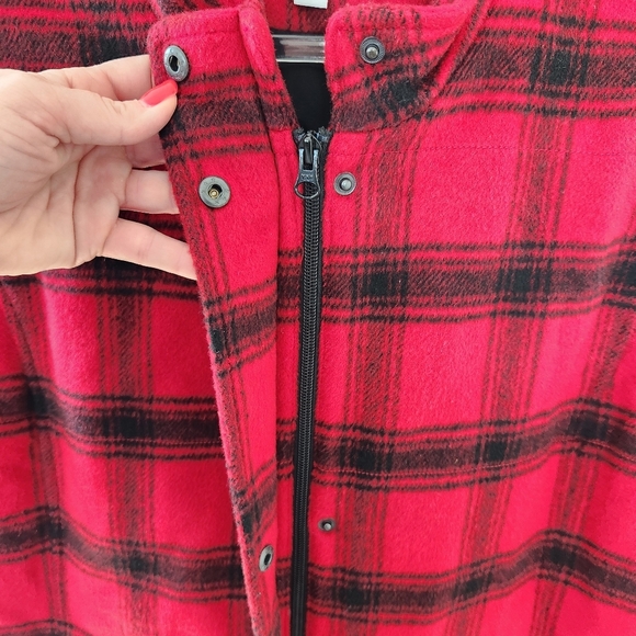 J. Jill Vest Womens XL Red Black Plaid Full Zipper Snap Button Wool Blend - Picture 5 of 7